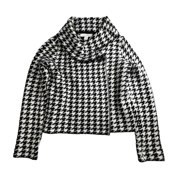 Ellen Tracy Sweaters - Ellen Tracy Cowl Neck Cardigan Sweater Womens Medium Houndstooth Black White